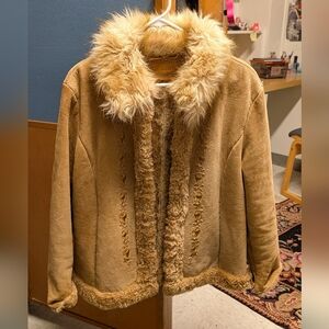 VTG Guess Fur Leather Embroidered Coat